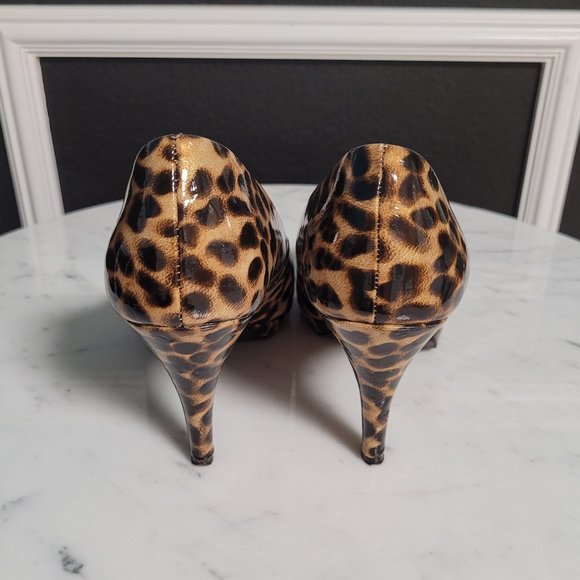 Merona Patent Leopard Print Open Toe Pumps Size 7.5 - Picture 5 of 10